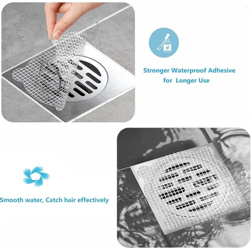 Image of Rushwak Round Disposable Shower Drain Hair Catcher, Shower Drain Cover, Floor Sink Strainer Filter Mesh with Stickers for Bathroom, Bathtub, and Kitchen