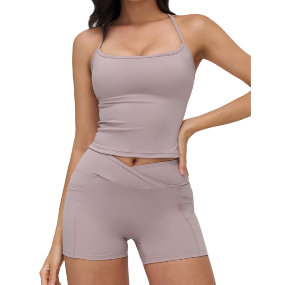 XYFfybhsd Women High Waist Sleeveless Yoga Sets Gym Fitness Running (Size:L,Color:Purple)