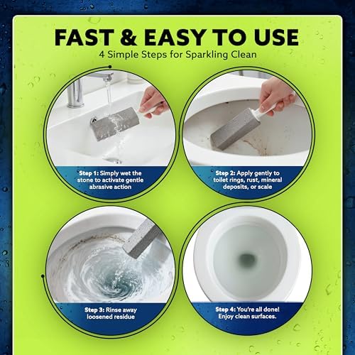 Image of PUMIE Pumice Stone Toilet Bowl Cleaner (4-Pack) - Toilet Pumice Stone with Handle - Heavy Duty Scouring Stick for Rings, Bowls, Hard Water Stains, Lime, Rust, Sink - Includes Handle for Easy Use