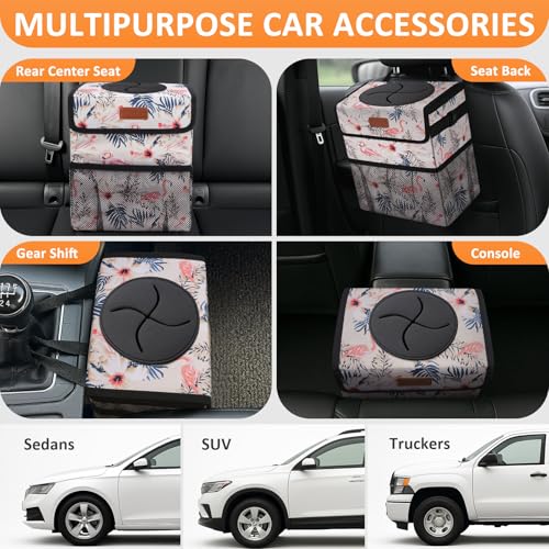 Image of Vankor Cute Car Trash Can for Car, Car Accessories for Women Interior Car Can Trash Bag Hanging Automotive Car Garbage Cans Pink Flamingos