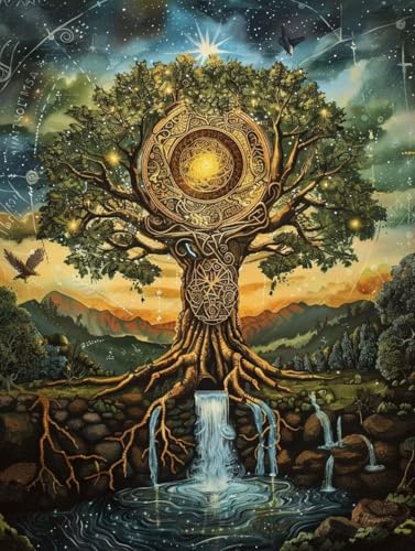Cuadros con números adultos para pintar un gran lienzo de árbol y relajar la mente en casa