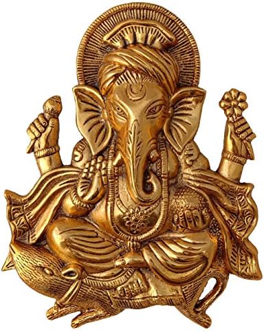 Charmy Crafts Metal Lord Ganesha Idol for Home Wall Decor Religious Decorative Good Luck Showpiece (Golden, 10 Inches Height) (Big)