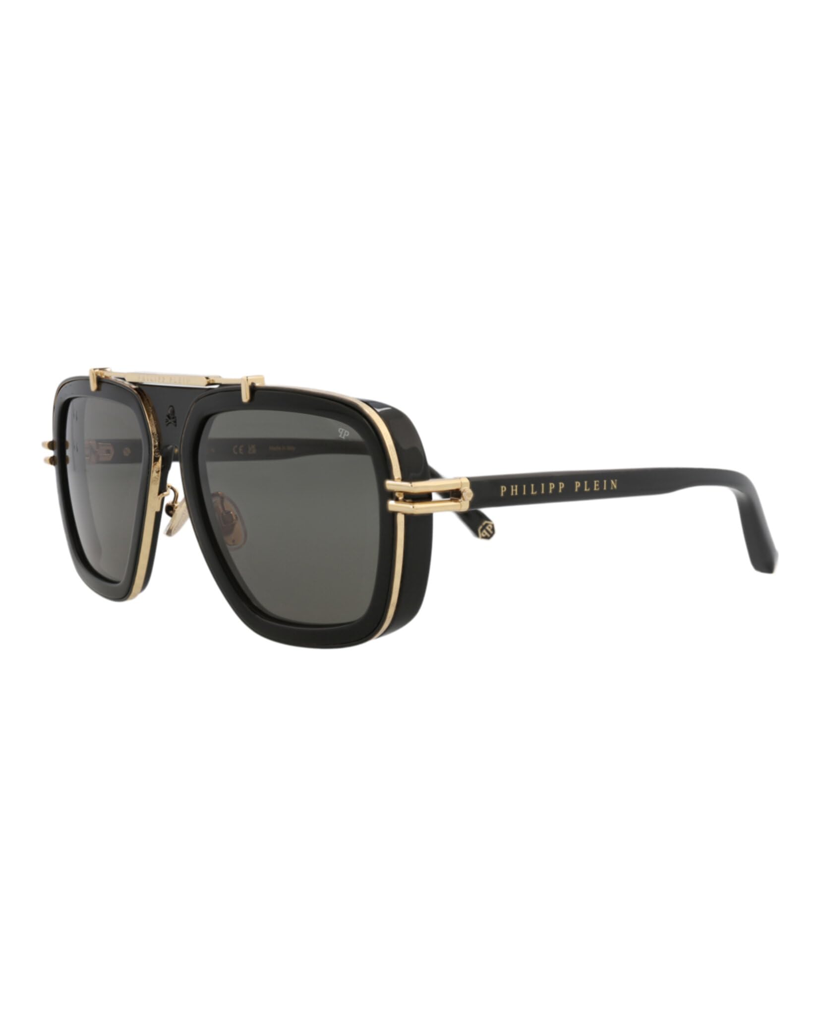 Philipp Plein, GAFAS DE SOL, SPP109V, SHINY BLACK (GREY/GREEN), 57/19/145