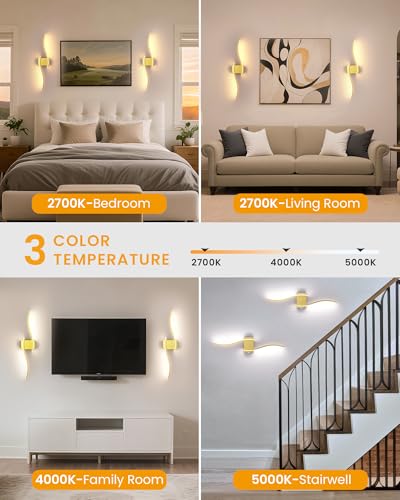 Image of NIORSUN 27.6 Inch Battery Operated Wall Sconce Set of 2, Gold Modern Rechargeable Wall Lights with Remote, 3CCT Dimmable Wireless Wall Lamp for Living Room Bedroom Hallway