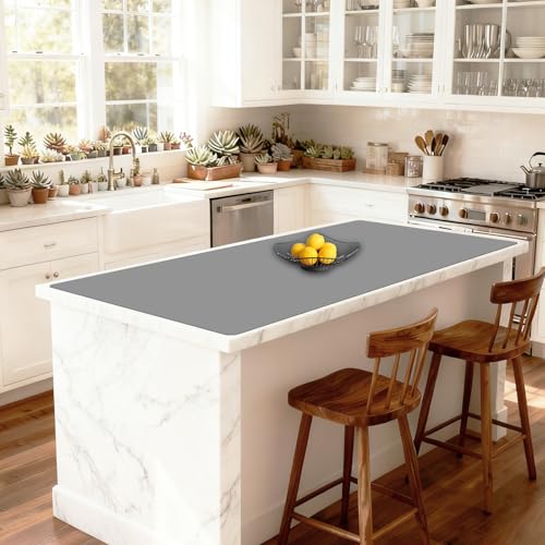 Image of 48''x32''(120cmx80cm) Extra Large Silicone Mat for Kitchen Counter, 1.5MM Thick Non-Slip Heat Resistant Countertop Protector, Waterproof Durable Kitchen Mat for Countertops, Light Gray