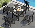 AMERLIFE 5 PCS Outdoor Dining Set with 4 Chairs, 36.8'' HDPE Outdoor Table and Chairs, Patio Dining Table Set with Umbrella Hole for Garden, Backyard and Poolside, Black