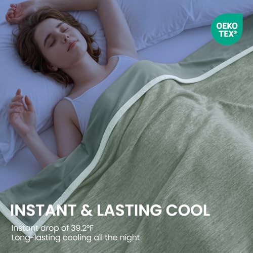 Image of Topcee Cooling Blanket(90 inchx108 inchKing Size) for Night Sweats Absorbs Heat to Keep Adults Cool on Warm Nights, Q-Max 0.5 Cooling Blankets for Hot Sleepers, Ultra-Cool Lightweight Blanket for Bed