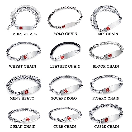 7.5"-9" Adjustable Medical alert bracelets for Women/Men Stainless steel Interchangeable Medical bracelets2