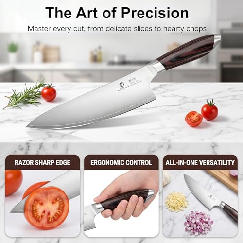 Image of imarku Chef Knife, Japanese Kitchen Knife 8 Inch with High Carbon Stainless Steel, Ultra Sharp Edge Utility Knife, Ergonomic Pakkawood Handle Cooking Knives for Home Cooks and Chefs,Birthday Gift