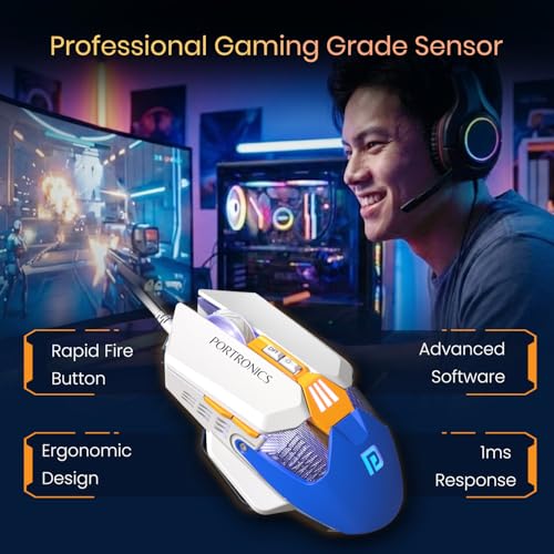 Image of Portronics Vader X USB Wired Programmable Gaming Mouse, Upto 12800 Adjustable DPi, 7 Button Control, Upto 10 Million Click, Ultra-Responsive 7000fps, RGB Lights, 1000Hz Polling Rate (Blue)