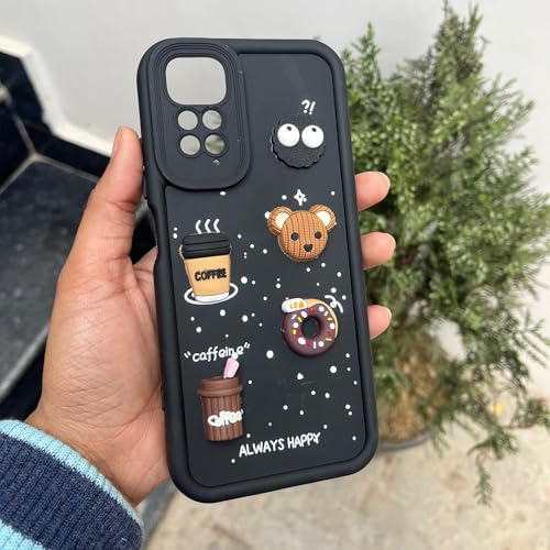 Image of Outlouders Back Cover for Redmi Note 11 / Note 11s | Cute Fun Cartoon 3D Bear Silicone | Full Body Protection Bumper Case (Black)