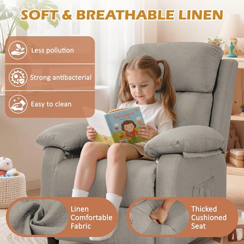 Image of Korser Recliner Chair, Living Room Chairs for Adults, Padded Deep Seat Reading Chair with Side Pockets, Small Recliners for Small Spaces, Lounge Chair for Living Room, Bedroom, and RV (Linen)