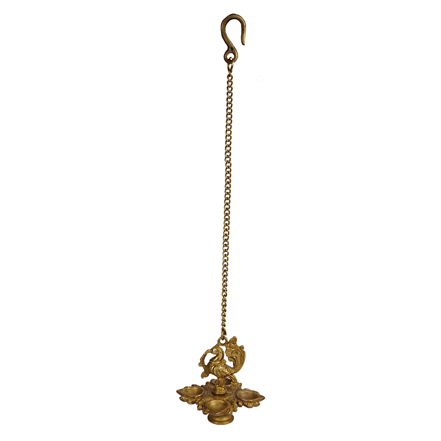 ARTVARKO Traditional Peacock 4 in 1 Brass Hanging Diya with 16 Inch Chain | Deepak | Oil Lamp | Home Decor | Spritiual Gift