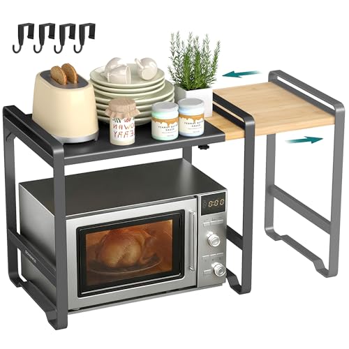 SONGMICS Erweiterbares Mikrowellen Regal, Mikrowellenständer, 41,5-64 cm verstellbare Breite,...
