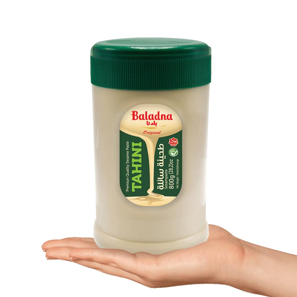 Baladna Tahini Sesampaste 800 g x 12 Pcs | 100% gemahlener Sesam | Ideal für Hummus & Saucen | Orientalische Spezialität | Vegan | Glutenfrei | Halal