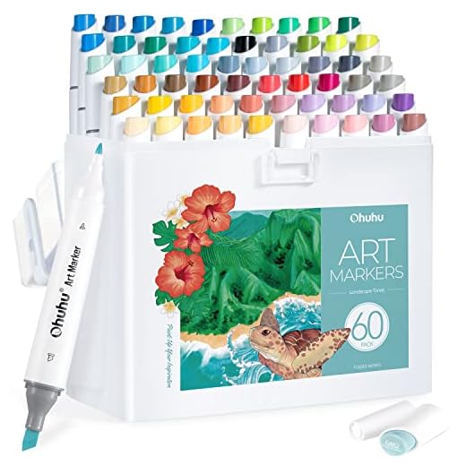 Ohuhu Marcadores de Alcohol Cincel Delgado y Marcador de Arte Fino de Doble Punta Para Artistas Adultos Para Colorear Dibujo Diseño de Paisaje, Serie Kaala (Comic-60 colores)