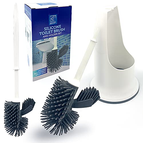 Silicone Toilet Brush Set, Modern Easy Clean Long-handled Toilet Brush with Holder - Includes a Silicone Rubber Toilet Brush Replacement Head