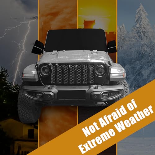 Image of Windshield & Front Side Window Snow Cover Compatible wirh Jeep Wrangle JL JT 18-24, 600D Oxford Cloth Windshield Cover with Mirror Cover for Sun, Rain, Snow, Sand, Dust, Leaves, Branches Protection