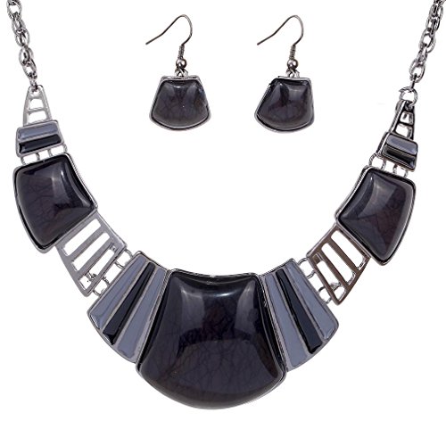YAZILIND Ensemble de bijoux ethnique tibétain vintage en argent avec turquoise pour femme - Collier et boucles d'oreilles à col bib, 46+6cm, Métal, Pas de...