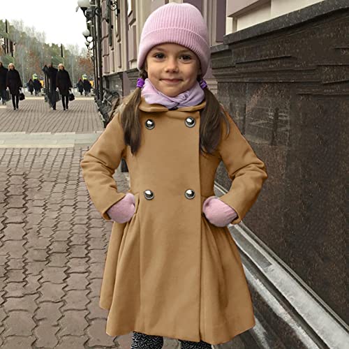 Kids Boys Girls Classic Wool Windproof Coat Winter Double Breasted Blends Trench Coat Outwear Coat (Khaki, 4-5 Years)2