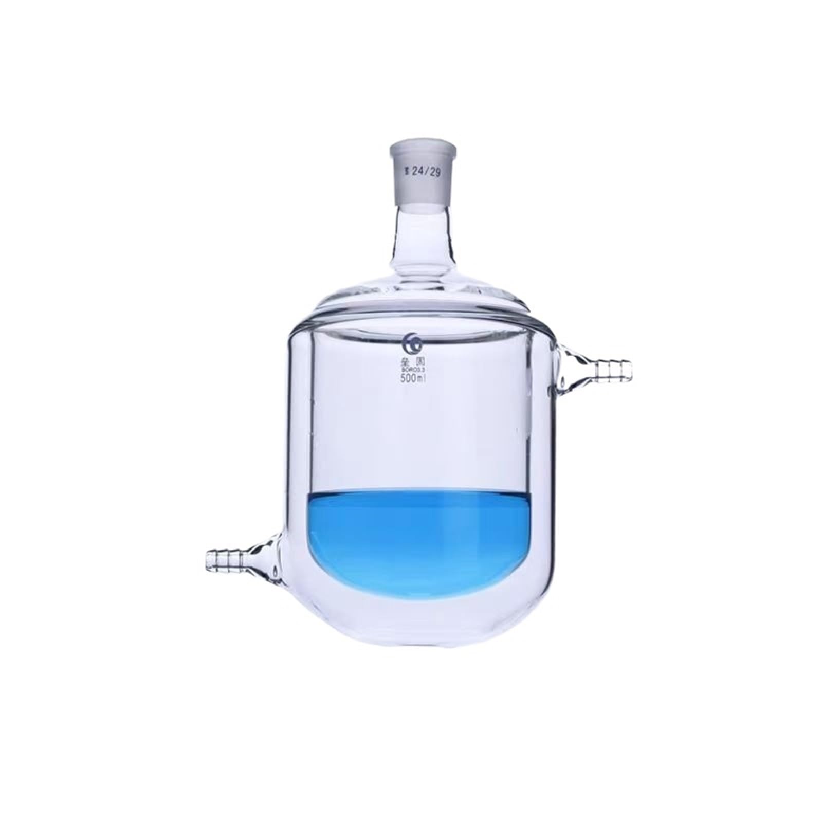 Botella de reacción con camisa de una sola boca de vidrio de borosilicato de fondo redondo de laboratorio, matraz de reacción de doble capa(50ml caliber 24)
