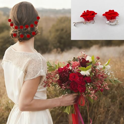40 Pinzas de Pelo Red Rose Decorativas Mini miniatura 4