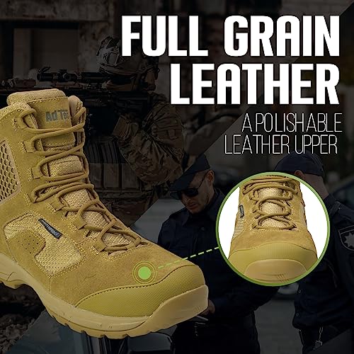 Ad Tec Tactical Boots For Men - 8″ Suede Leather & Waterproof Boots With Side Zipper - Men's Work & Safety Boots With Oil & Slip Resistant Outsole, Coyote4