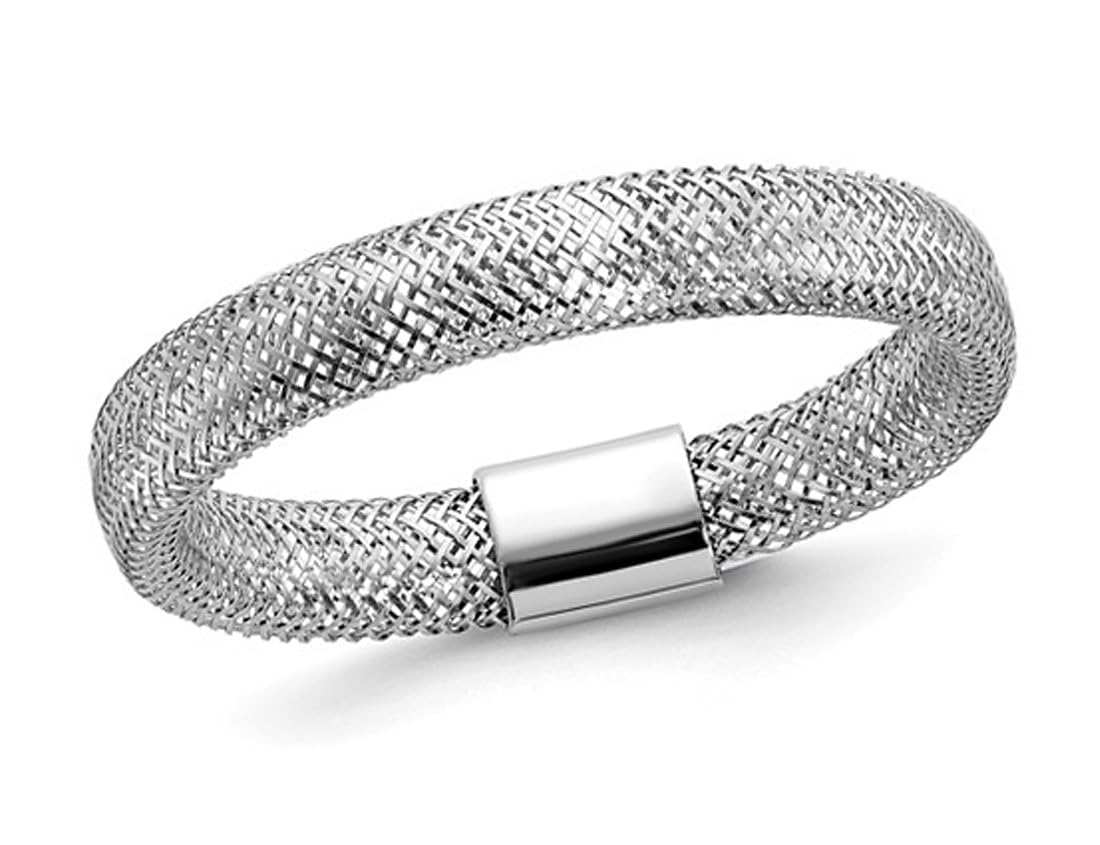 Gem And Harmony14K White Gold Mesh Stretch Ring Band (SIZE 6)