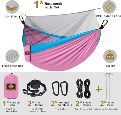 Image of Kids Hammock, Camping Hammock with Mosquito Net, Lightweight Nylon Portable Hammock with 10ft Tree Straps,Hammocks for Travel Hiking Backpacking Beach Patio