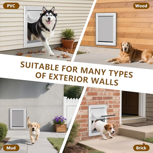 Ownpets Hundeklappe, Aluminium Haustiertür, L, luminium Anti-Rost Teleskop-Hundeklappe für kleine bis große Hunde, verschließbare Doppelflügel mit FDA-Silikon, geeignet für Wandstärken von 3–18,5 cm