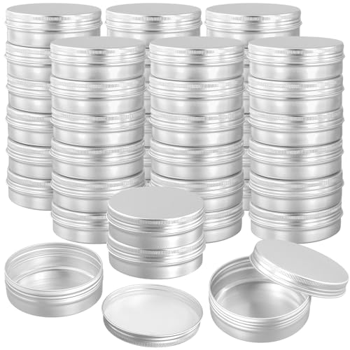 JOIKIT 40Pcs 100ml Aluminum Tin Cans, 3.5oz Silver Aluminum Tin Jars, Round Metal Empty Containers for Cream, Lotion, Beads