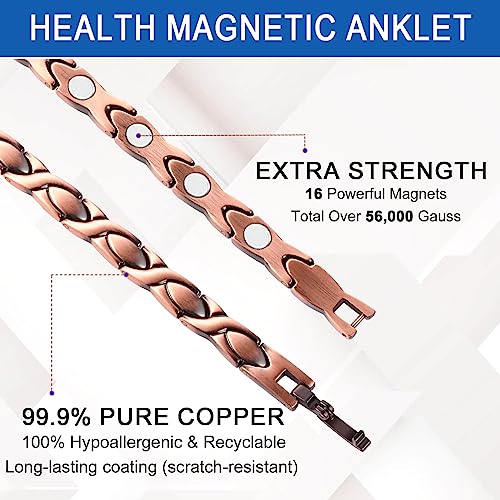 Magvivace Copper Anklet Bracelet For Women For Arthritis And Joints, Pure Copper Magnetic Therapy Ankle Bracelet, 3500 Gauss Magnet (24.5Cm/9.65Inch For Women) #TOP3
