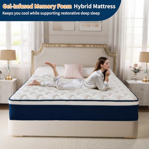 Queen Size 12 Inch Mattress in a Box - Gel Memory Foam & Pocket Springs, Medium Firm for Back Support, Fiberglass-Free, CertiPUR-US Certified, 60x80 Inches, 120-Night Trial