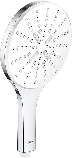 GROHE Vitalio 150 SmartActive - Hand Shower 15 cm (Push Button with 3 Spray Selection, Water Saving, Anti-Limescale system, Universal Mounting System), Chrome with Spray Plate Moon White, 26597000