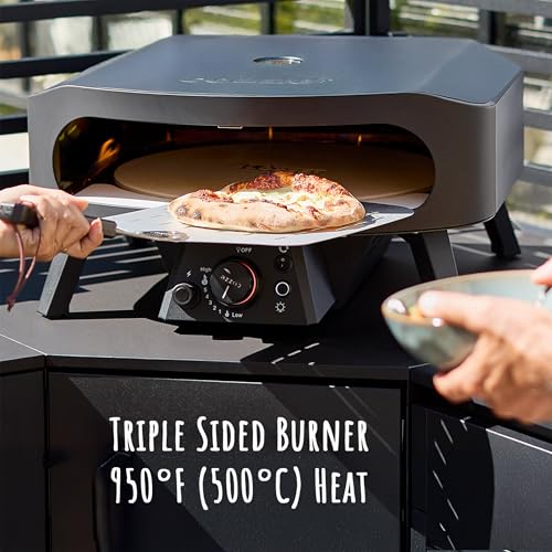 Image of Cozze 13 inch Gas Pizza Oven with Rotating Pizza Stone for Easy Restaurant-Style Pizza at Home - Triple Burner, Built-In Thermometer, Fast 15-Min Preheat, Portable Outdoor Pizza Oven
