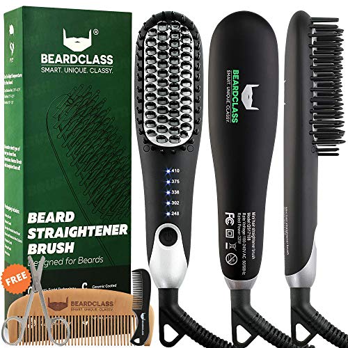 BEARDCLASS Premium Beard Straightener Comb - USA Designed for Beards! Fast Heating Electric