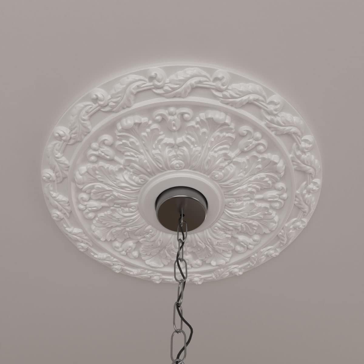 Primed White Spring Leaf Polyurethane Ceiling Medallion