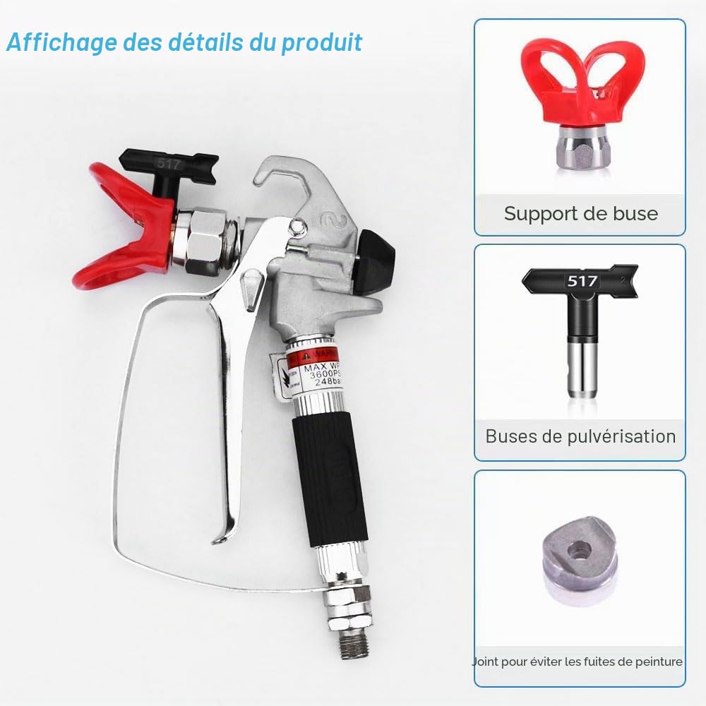 Pistolet à peinture airless et arroseur 517 pour toutes les machines à peinture airless, joints rotatifs et pulvérisateur haute pression 3600 PSI