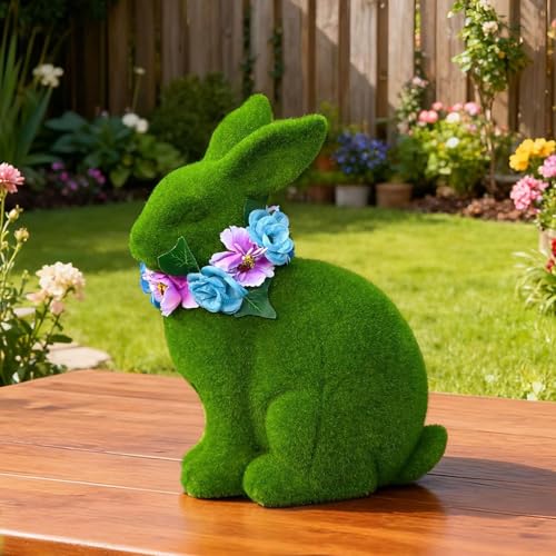 Décoration de lapin vert en résine 3D et couronne pour jardin et cour
