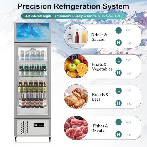 Image of GarveeTech 10.5 Cu. Ft. Beverage Cooler Commercial Refrigerators Glass Door, Commercial Merchandiser Refrigerator for Beer, Bar, Drink, Display Upright Beverage Refrigerator Cooler, Silver