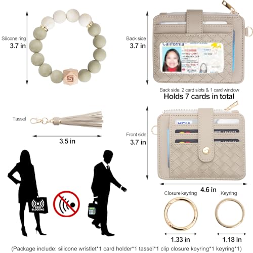 Image of COOLANS Silicone Bracelet Wristlet Wallet Credit Card Holder RFID ID Window Key Ring Tassel Slim Wallet Women Keychain Purse