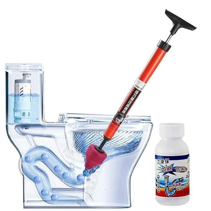 Plunger for Toilet with Drain Cleaner Powder, Pump to Drain Out Water High Pressure Dredging Tool, High-Pressure Nozzle Toilet Unclogger, Sink Deodorizer and Blockage Remover Toilet Pump