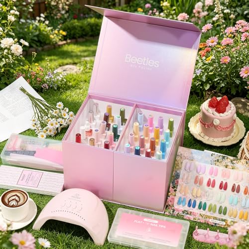 Image of Beetles 64Pcs Gel Nail Kit with U V Light and Nail Tips -25 Color HEMA-FREE Gel Polish Set Sunday Garden Pink Nude Blue Green Brown Nails Kit with Everything Salon Manicure Tool Gifts for Girls Women