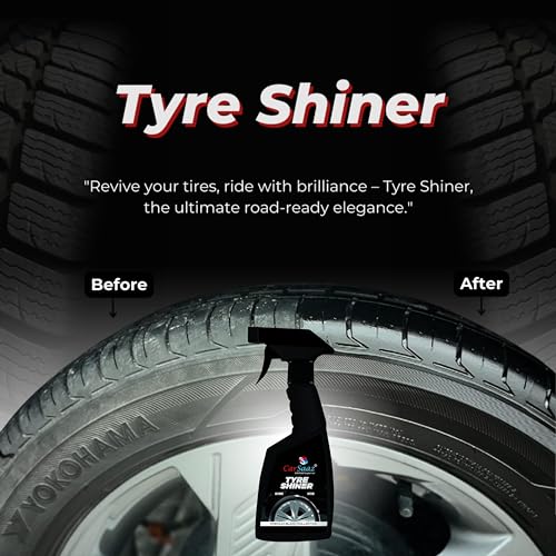 Image of CAR SAAZ Tyre Care Combo | Tyre Shiner (380 ML), Tyre Brush, Applicator Pad & Microfiber Cloth | Premium Car & Bike Tyre Polish Combo | Glossy Finish, Shine & Protect