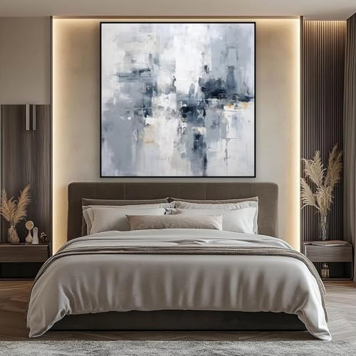 Cuadro abstracto gris y blanco de 90x90cm para salón 3