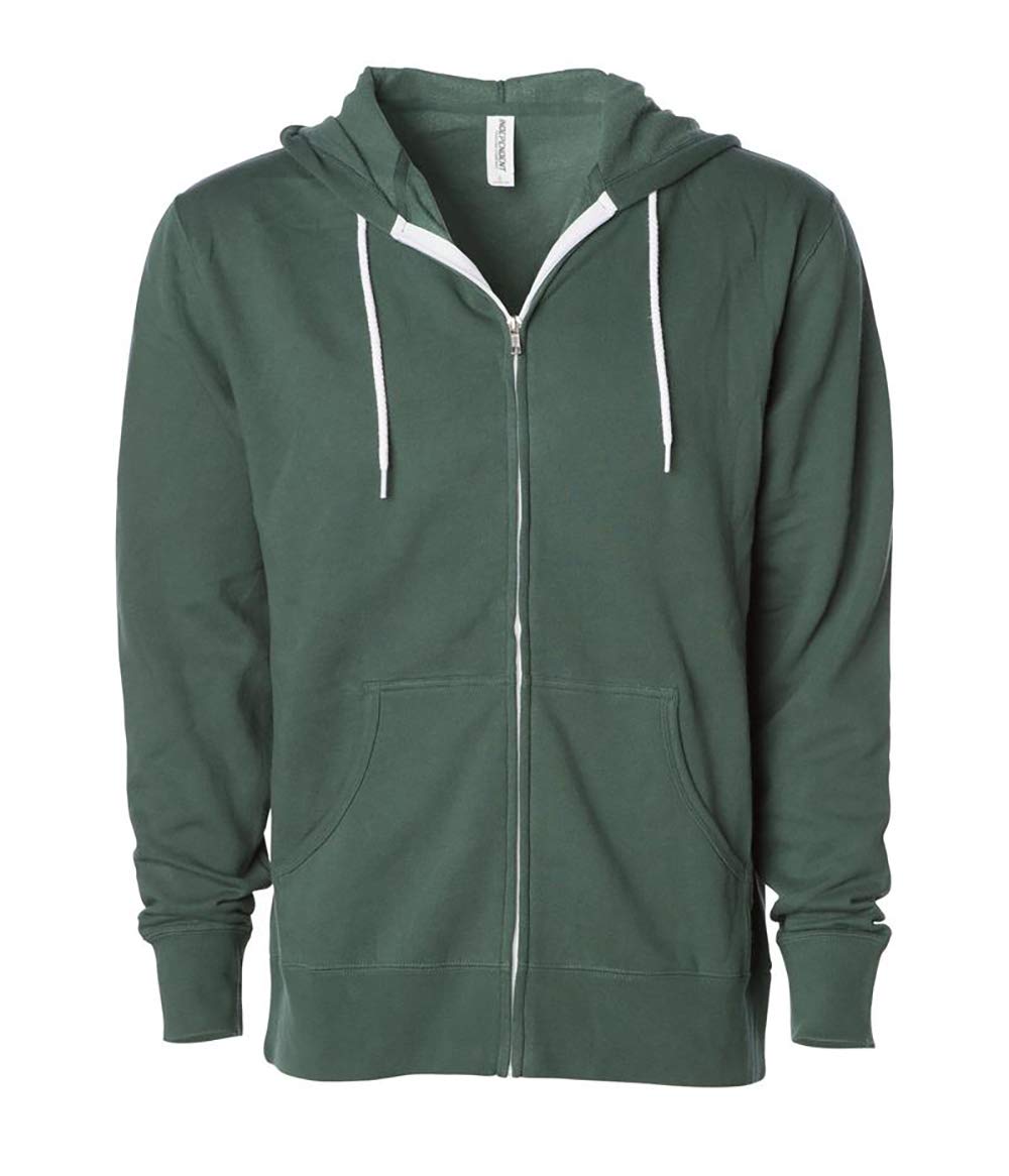 Independent Unisex Lightweight Full-Zip Hooded Sweatshirt XL Alpine Green
