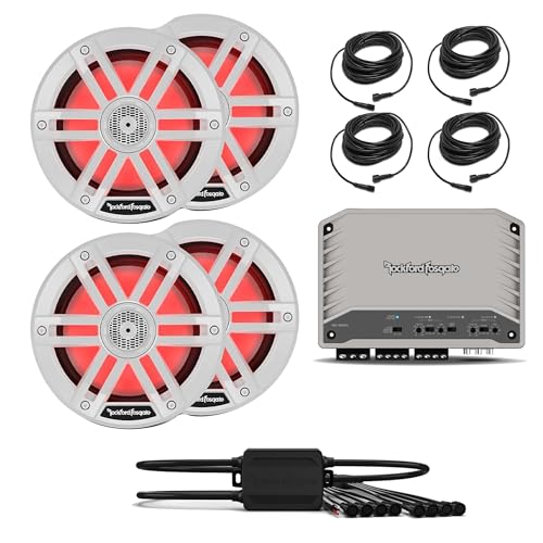 Rockford Fosgate M2-300X4 4 Channel Marine Amplifier with 2 Pairs M1-65 M1 Series 6.5