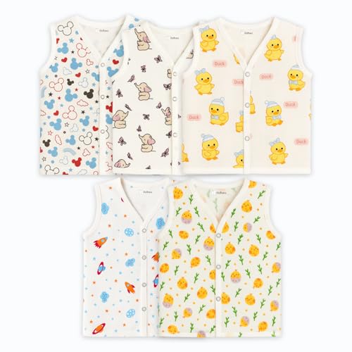 Image of Kidbea Muslin Cotton Baby Jabla for Boys & Girls | Cute Printed Soft V-Neck, Sleeveless Baby Jhabla Vest for Newborns & Infants