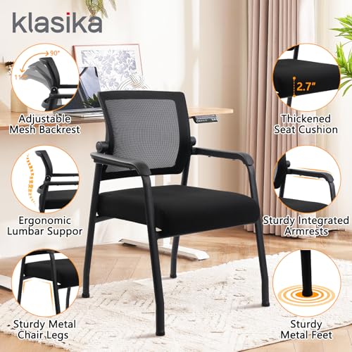 Image of KLASIKA Desk Chair No Wheels with Adjustable Mesh Backrest, Arm Chair with Ergonomic Lumbar Support and Thickened Seats Cushion, Waiting Room Chairs for Office School Church Guest Reception, 8PACK