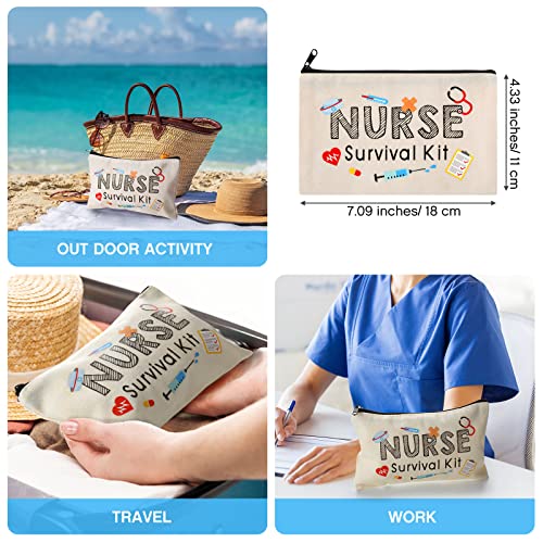 Kajaia 30 Pieces Nurse Makeup Bags Nurse Survival Kit Bag Nurse Gift for Women, Nurse Practitioner, Nursing Student, Nurses Week Gifts Funny Travel Cosmetic Bag Mini Multi Purpose Toiletry Bag(Beige)2